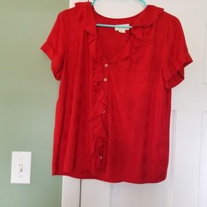 Anthropologie Maeve Red Button Up Blouse - Small